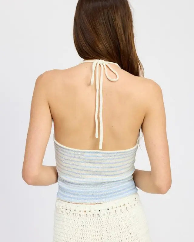 GLITTER YARN HALTEL TOP WITH BACK TIE