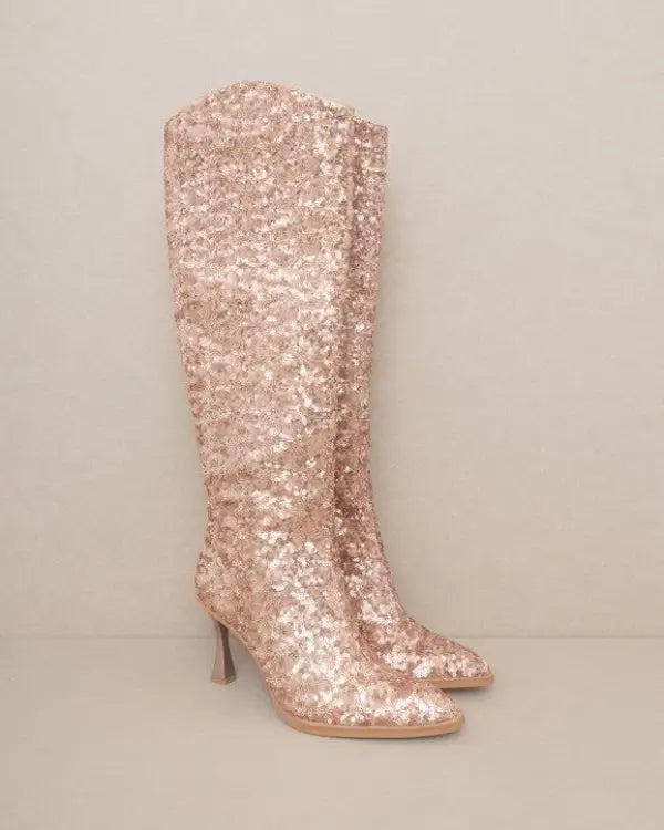 Glittery Knee-High Sequin Boots