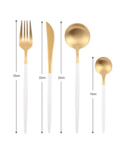 Gold Plated Stainless Steel Cutlery Set - White/Gold / One Size