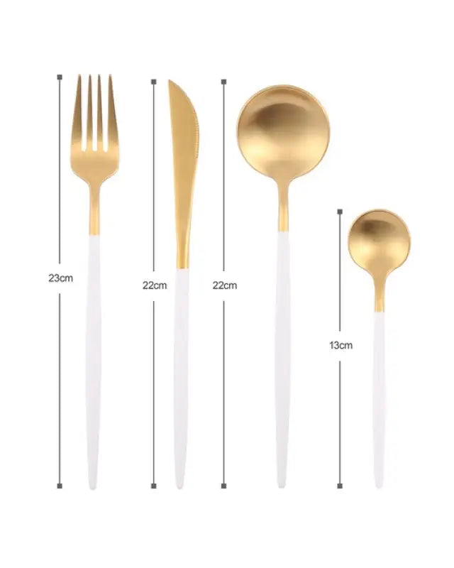 Gold Plated Stainless Steel Cutlery Set - White/Gold / One Size