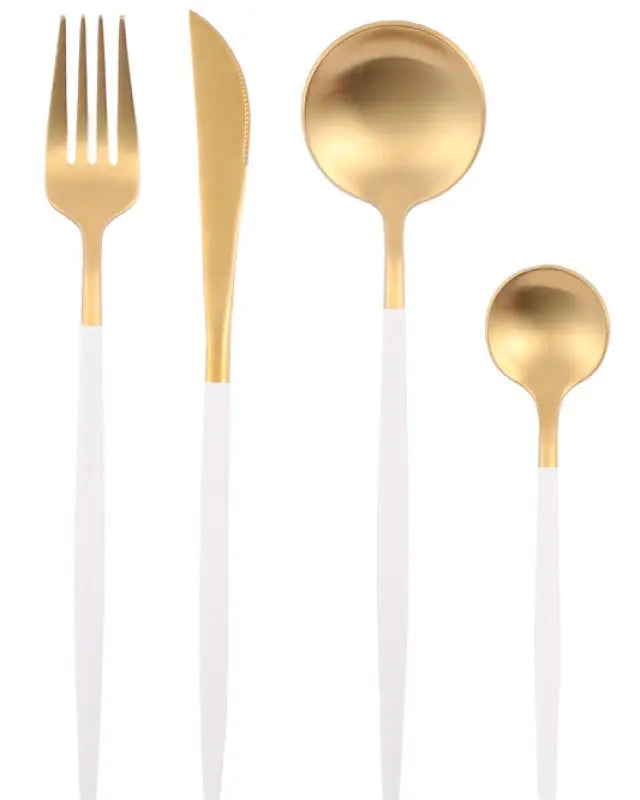 Gold Plated Stainless Steel Cutlery Set - White/Gold / One Size