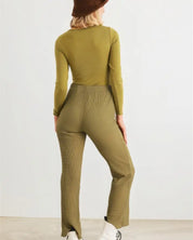 Green Cut-Out Tie Knit Long Sleeve Bodysuit