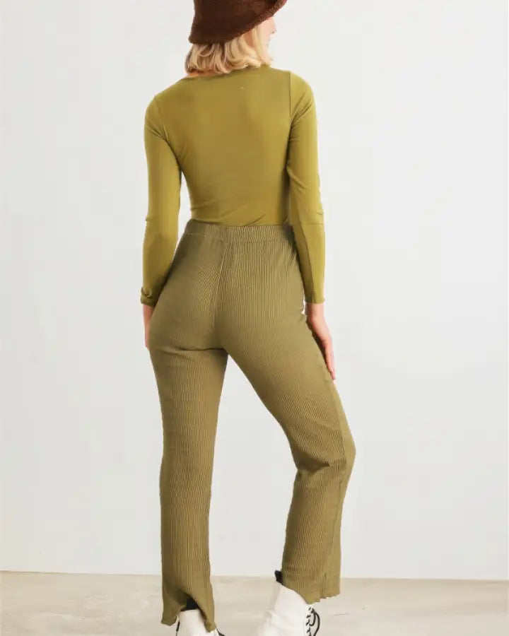 Green Cut-Out Tie Knit Long Sleeve Bodysuit