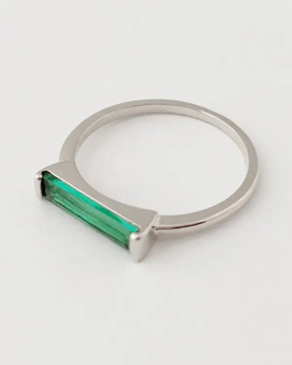 Green Long Crystal Baguette Ring