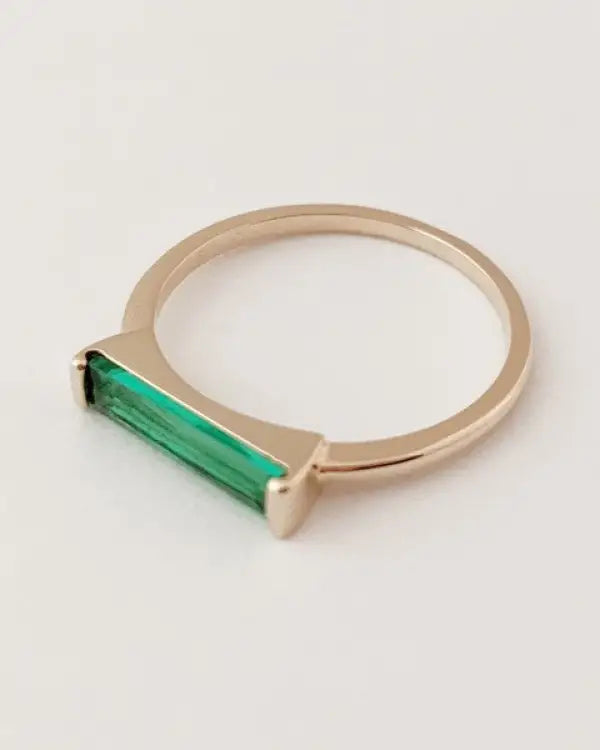 Green Long Crystal Baguette Ring