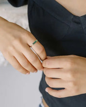 Green Long Crystal Baguette Ring