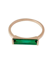 Green Long Crystal Baguette Ring