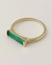 Green Long Crystal Baguette Ring