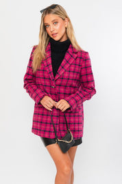 Grid Tartan Single Button Blazer Coat