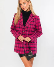 Grid Tartan Single Button Blazer Coat