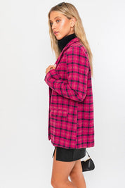 Grid Tartan Single Button Blazer Coat