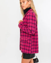 Grid Tartan Single Button Blazer Coat