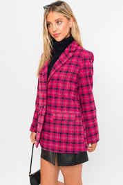 Grid Tartan Single Button Blazer Coat