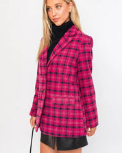 Grid Tartan Single Button Blazer Coat