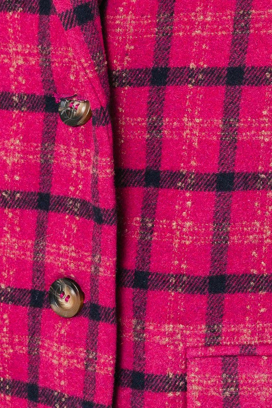 Grid Tartan Single Button Blazer Coat
