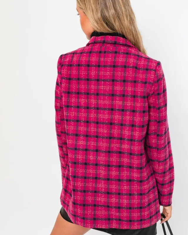 Grid Tartan Single Button Blazer Coat