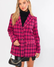 Grid Tartan Single Button Blazer Coat