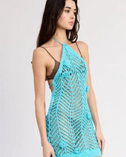 HALTER NECK CROCHET DRESS WITH FLOWER DETAIL