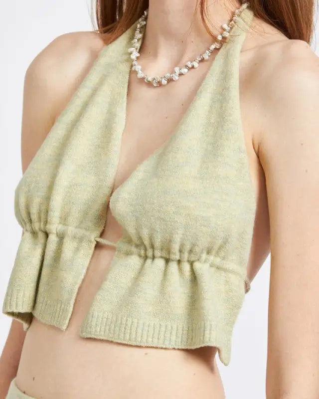 Halter Neck Crop Top With Spaghetti Back Strap