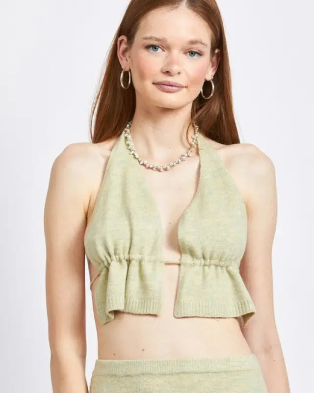 Halter Neck Crop Top With Spaghetti Back Strap