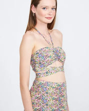 Halter Neck Floral Crop Top With Back Smocking