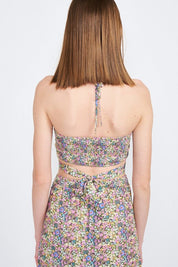 Halter Neck Floral Crop Top With Back Smocking