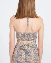 Halter Neck Floral Crop Top With Back Smocking