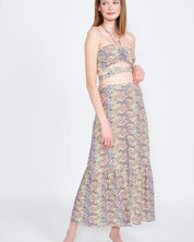 Halter Neck Floral Crop Top With Back Smocking