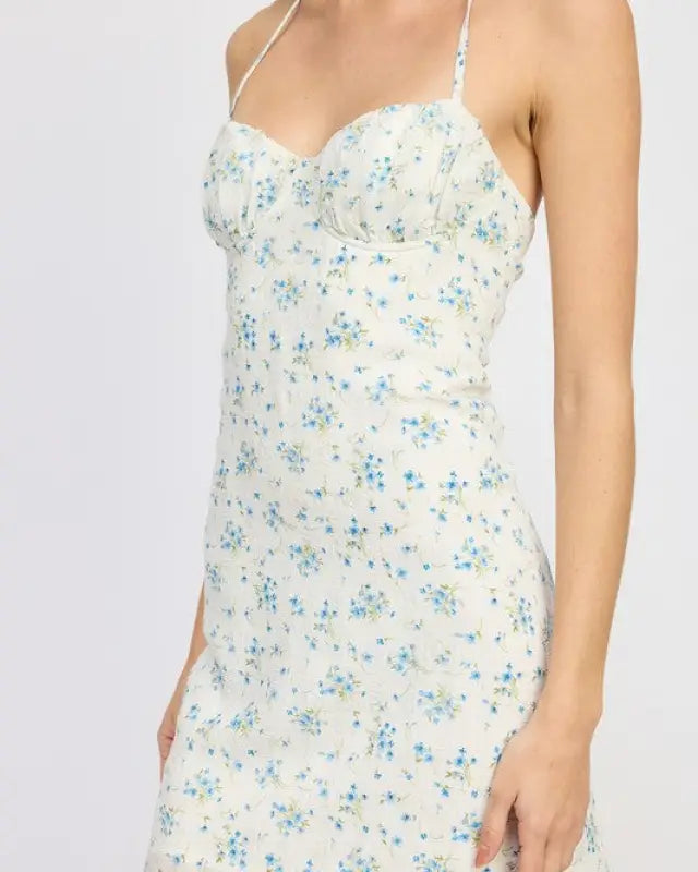 HALTER NECK MINI DRESSW WITH BUST RUCHING DETAIL