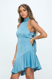 Halter Neck Satin Mini Dress