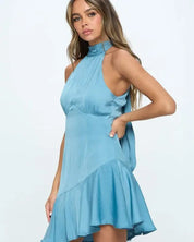 Halter Neck Satin Mini Dress