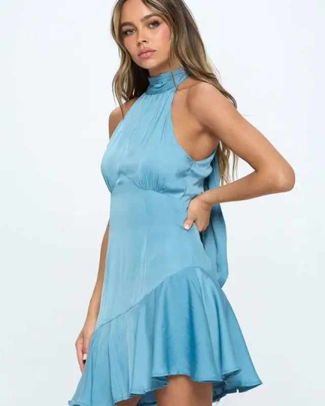 Halter Neck Satin Mini Dress