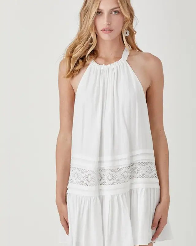 Halter Neck Trim Lace With Folded Dress