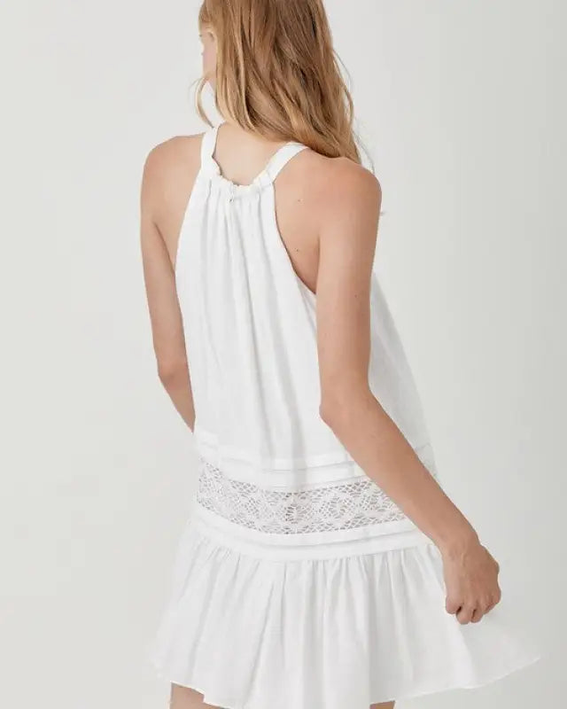 Halter Neck Trim Lace With Folded Dress