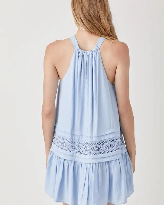 Halter Neck Trim Lace With Folded Dress