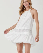 Halter Neck Trim Lace With Folded Dress