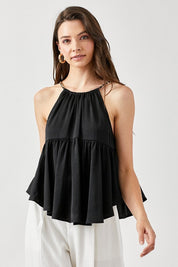 Halter Neck with Back Strap Flared Top - Black / S