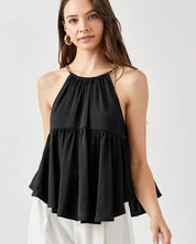 Halter Neck with Back Strap Flared Top - Black / S