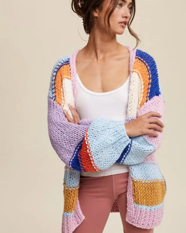 Hand Knit Multi Striped Cardigan