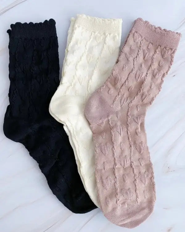 Heart Embossed Socks Set Of 3