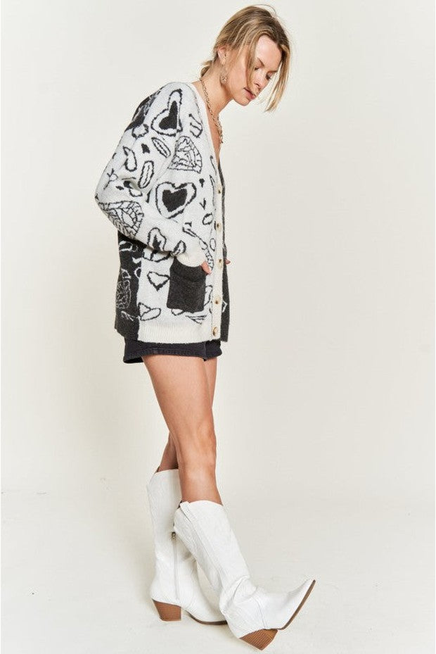 Heart Paisley And Color Block Cardigan