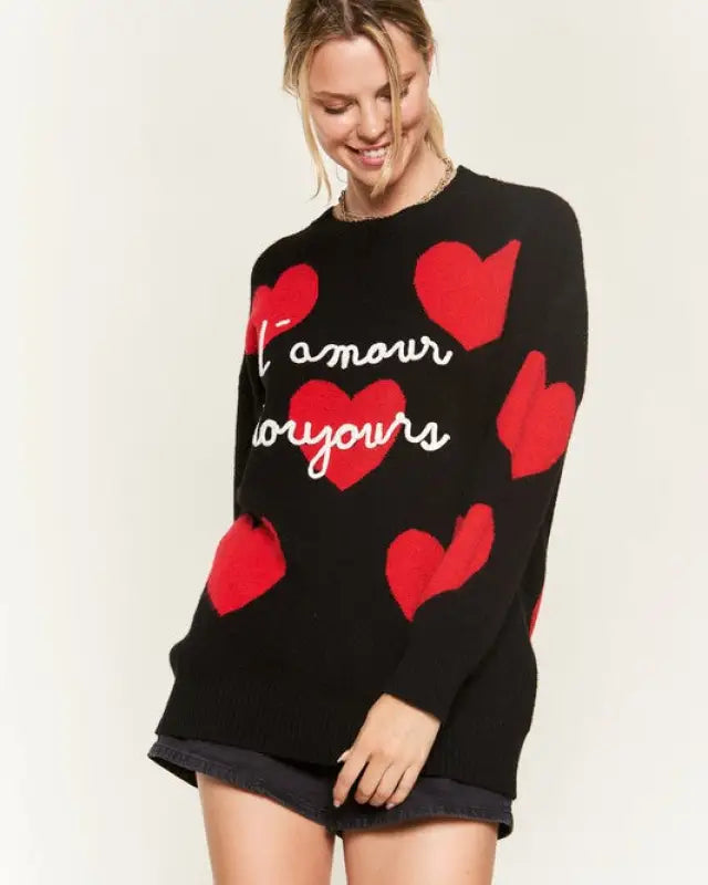 HEART PRINT OVERSIZED SWEATER DH5960D