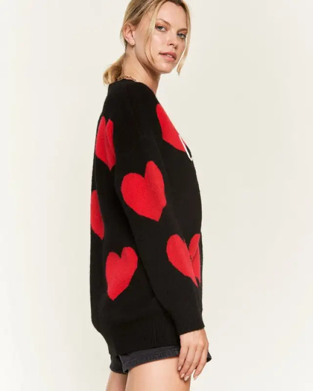 HEART PRINT OVERSIZED SWEATER DH5960D