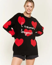 HEART PRINT OVERSIZED SWEATER DH5960D