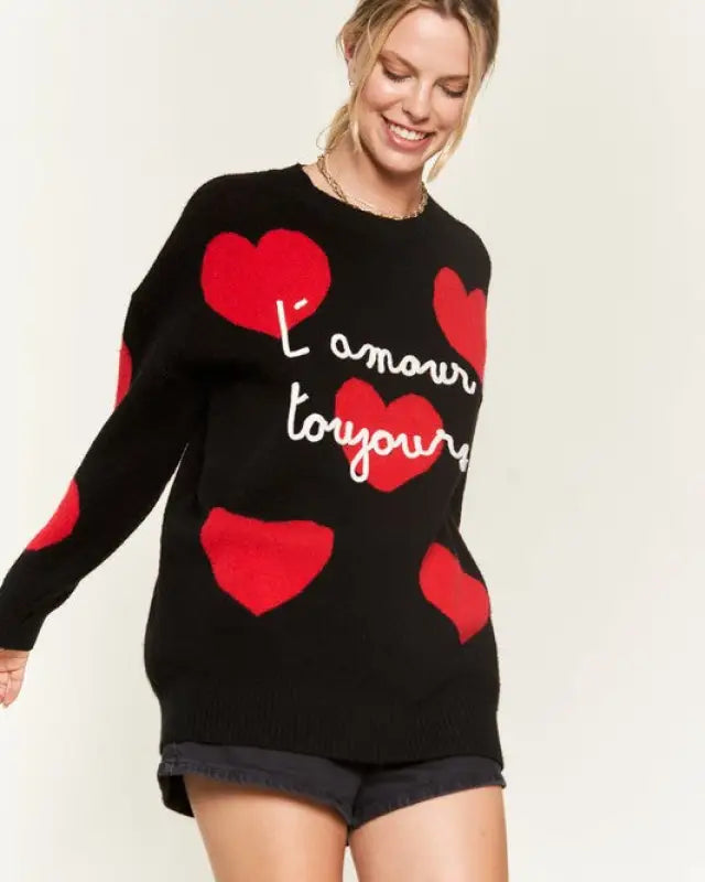 HEART PRINT OVERSIZED SWEATER DH5960D