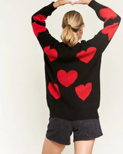 HEART PRINT OVERSIZED SWEATER DH5960D - Black / S/M