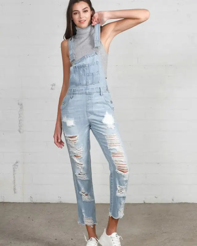 HEAVY DISTRESSED STRAIGHT FIT OVERALL - LIGHT / S