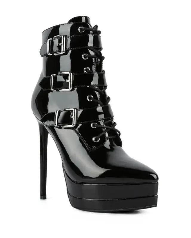 High Heeled Patent PU Stiletto Boot - Black / 5