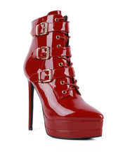 High Heeled Patent PU Stiletto Boot - Burgundy / 5