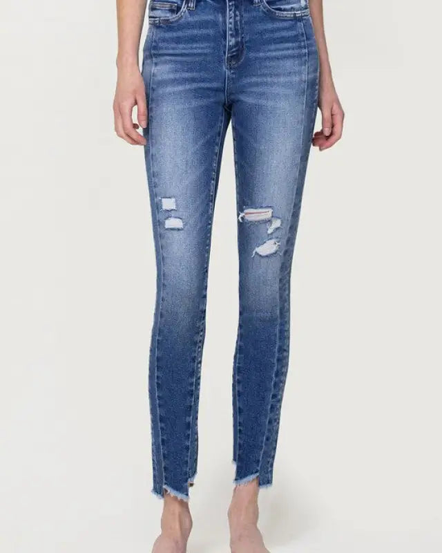 High Rise Ankle Skinny With Uneven Hem Detail